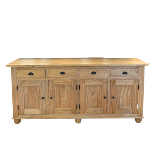 Country Sideboard with 4 Drawers & 4 Doors Mindi Wood in Weathered Oak Finish