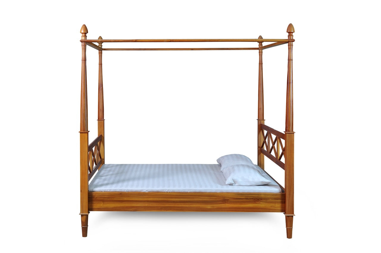 Marbella 4 Post King Teak Bed Candy Brown Finish