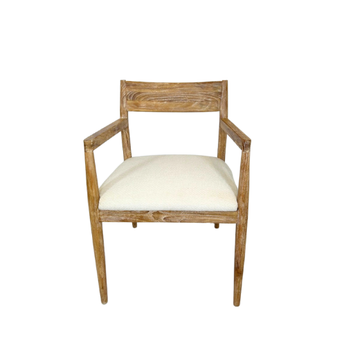 Lizzy Teak Dining Chair Whitewash Finish in Monument Pearl White Fabric