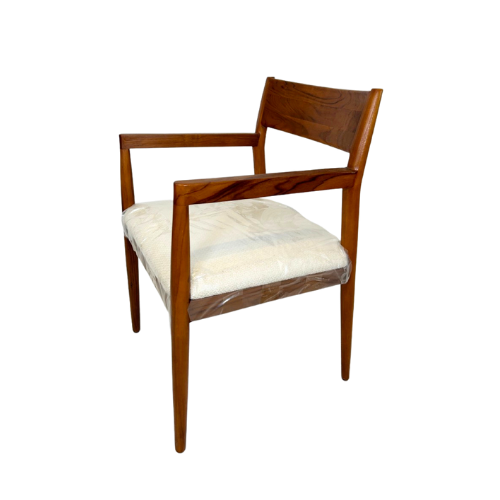 Lizzy Teak Dining Chair Golden Finish Monument Pearl White Fabric