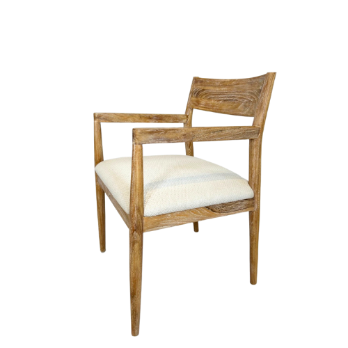 Lizzy Teak Dining Chair Whitewash Finish in Monument Pearl White Fabric