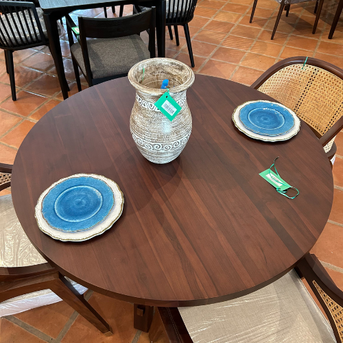 47" Round Teak Dining Table Walnut Finish