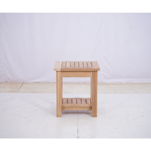 Square Teak Side Table with Shelf