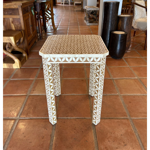 Square Side Table Brown Inlay