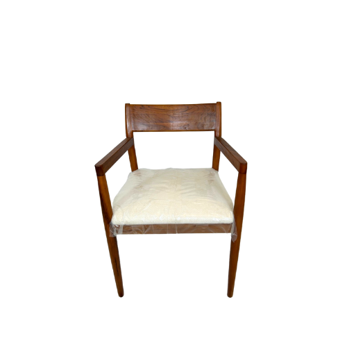Lizzy Teak Dining Chair Golden Finish Monument Pearl White Fabric
