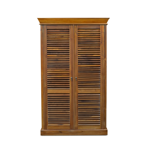 Louvered Armoire Teak in Candy Brown Finish