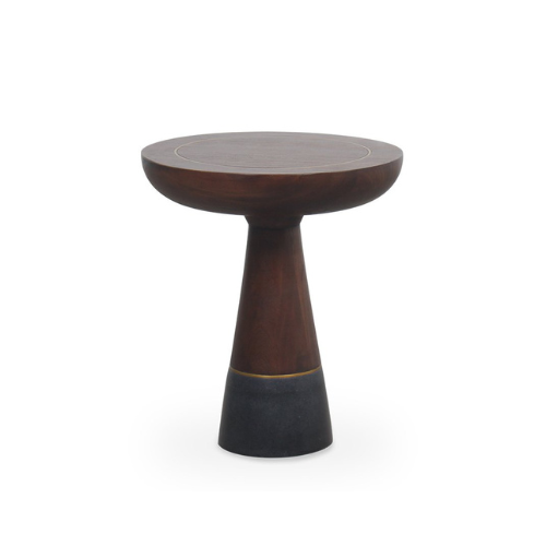 Art Deco Teak and Marble Pedestal Table Walnut Finish