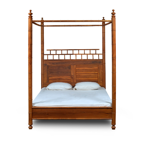 Bamboo 4 Post Queen Teak Bed Candy Brown Finish