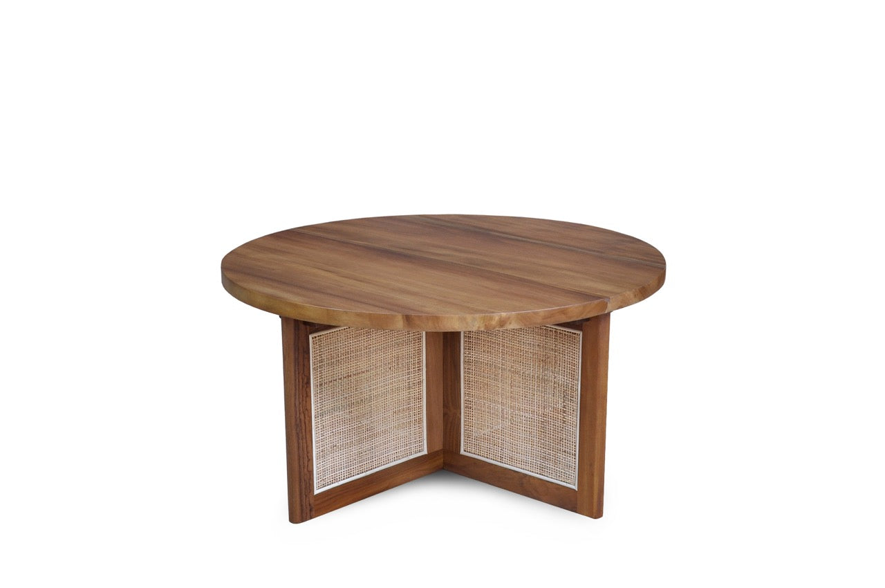 Caned & Teak Coffee Table in Natural Finish