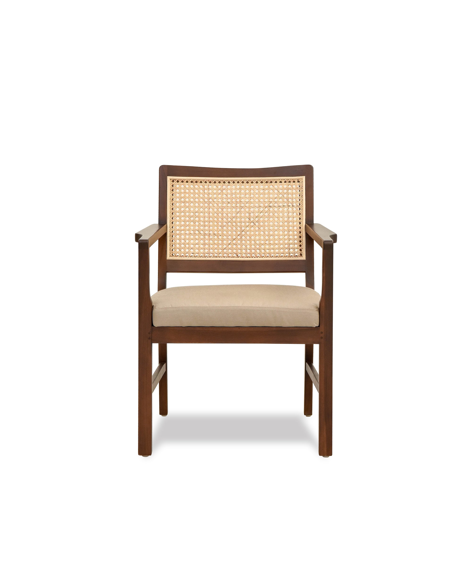 Teak Armchair with Cane - Walnut Brown Finish