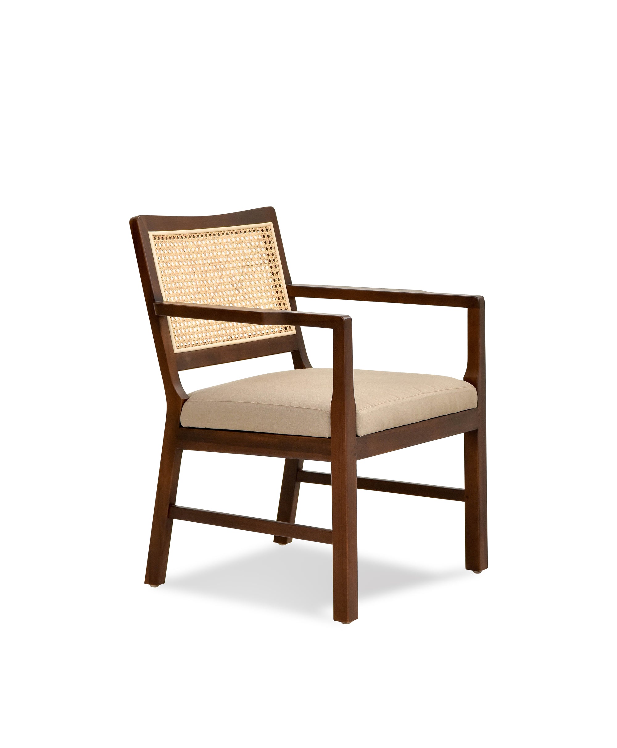 Teak Armchair with Cane - Walnut Brown Finish