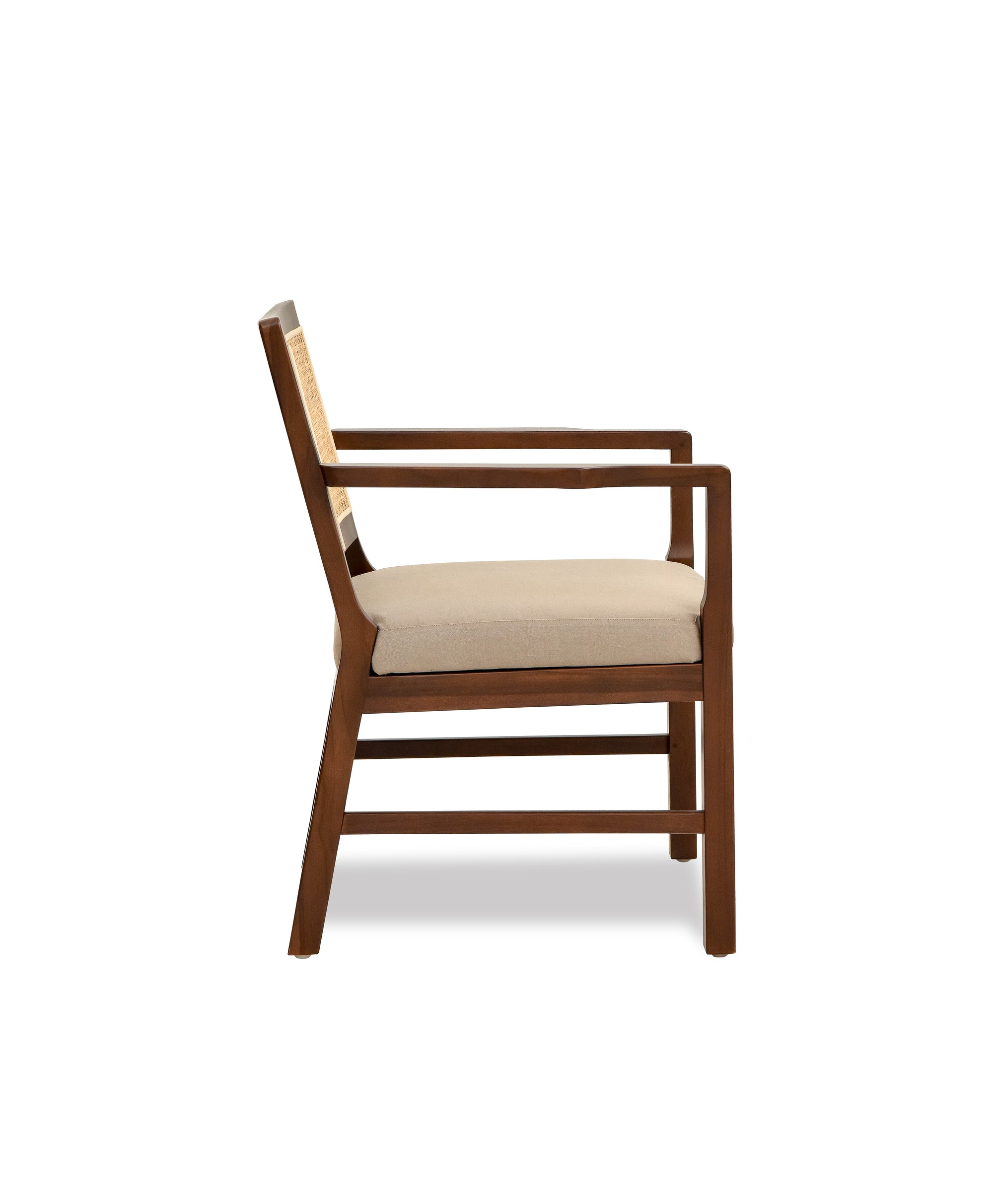 Teak Armchair with Cane - Walnut Brown Finish
