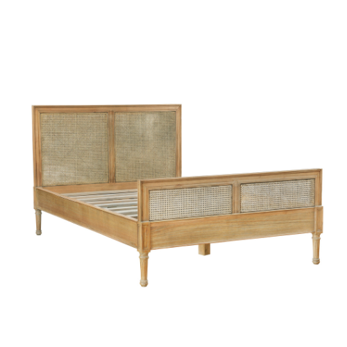 Hamilton Queen Bed Mindi Wood & Cane in Weathered Oak Finish