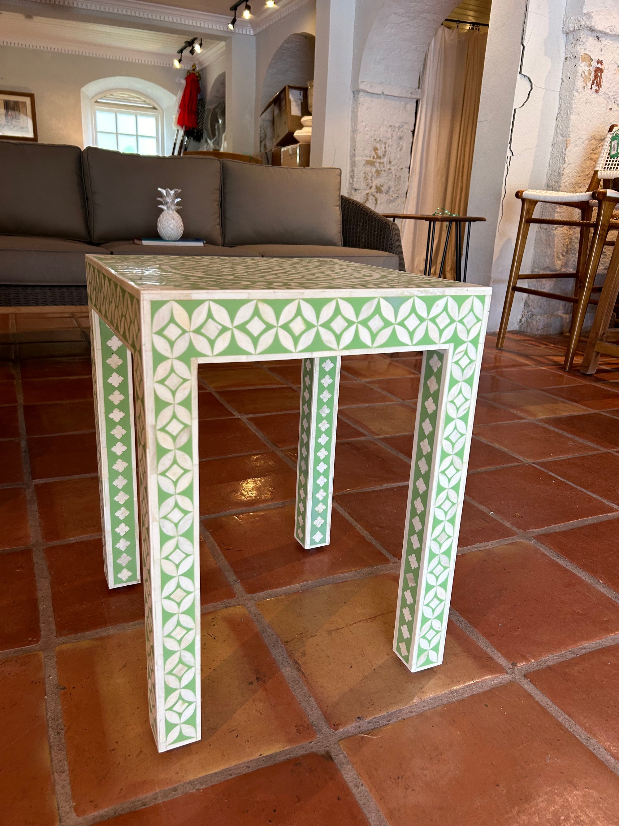 Side Table with Green Inlay