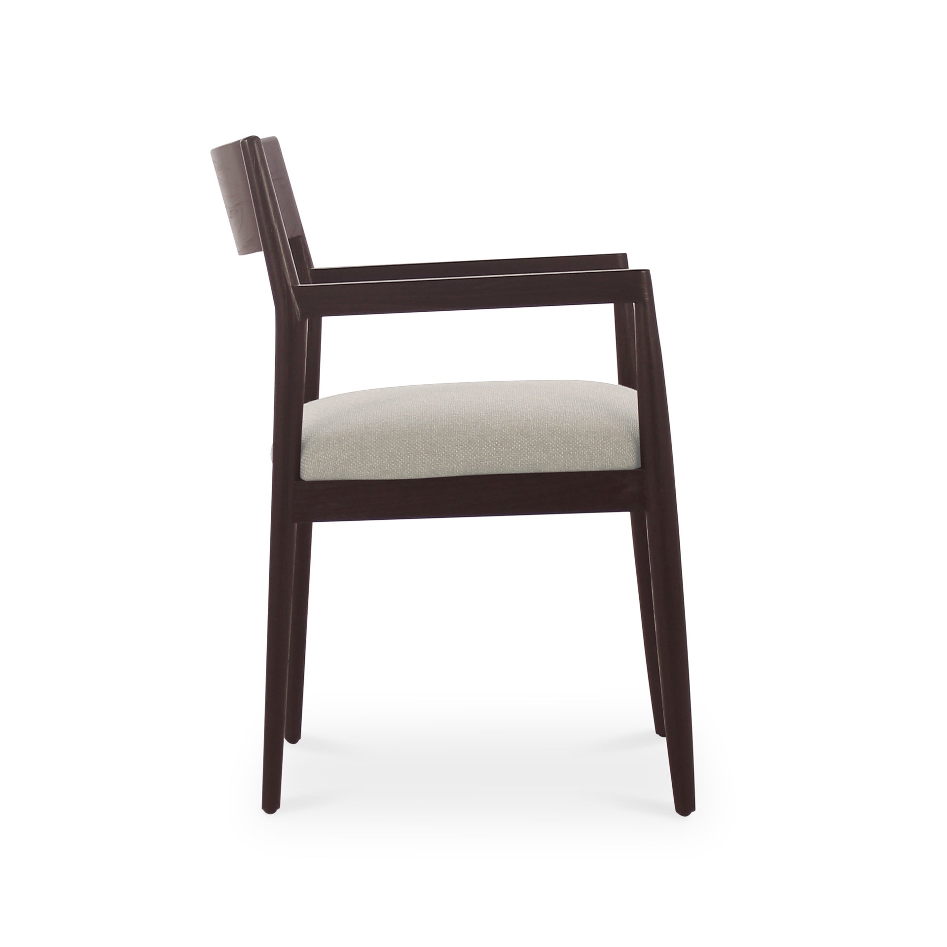 Lizzy Teak Dining Chair Walnut Finish in Monument Pearl White Fabric
