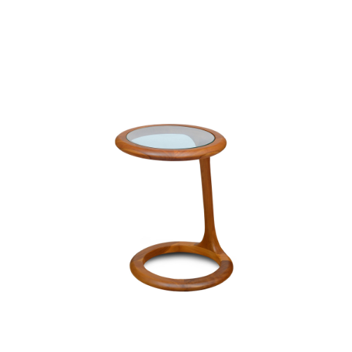 Nido Low Table Teak with Glass Top in Candy Brown Finish