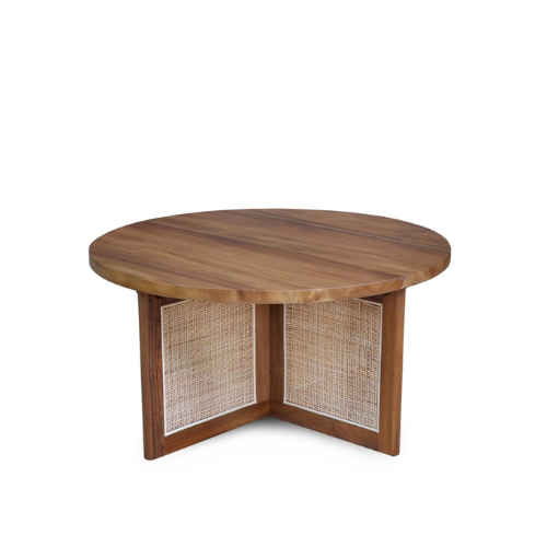 Caned & Teak Coffee Table in Natural Finish