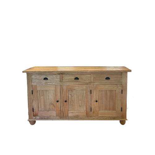 Country Sideboard with 3 Drawers & 3 Doors Mindi Wood in Weathered Oak Finish