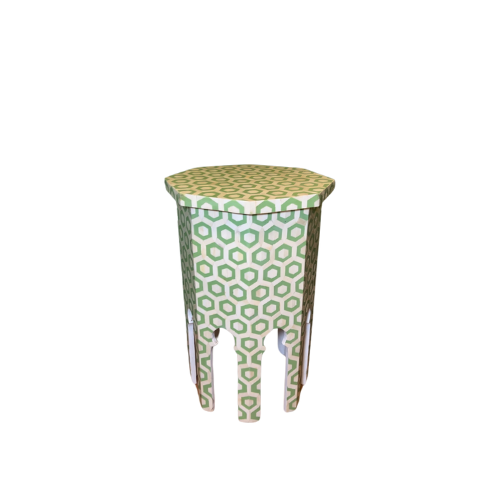 Octagonal Side Table Green Inlay
