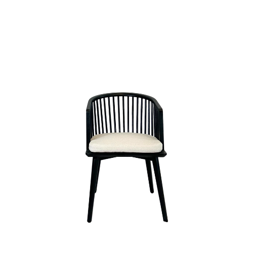 Ryker Dining Chair Teak in Black Finish with Monument Pearl White Fabric